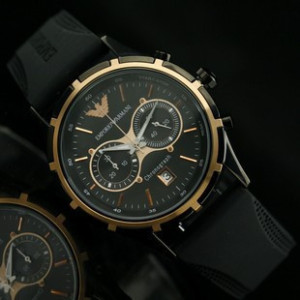 專櫃-阿瑪尼 男士手錶 陶瓷殼嵌玫金圈 5針計時碼錶 AR-0584