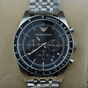 阿瑪尼最新款三日歷經典黑色男士腕錶